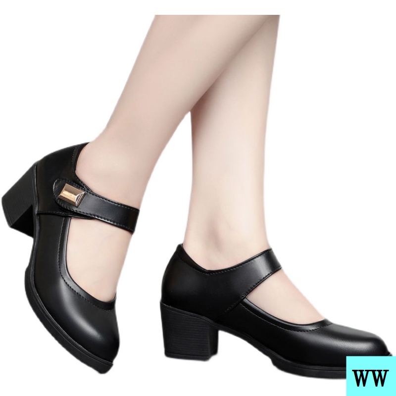 Giày Cao Gót Bằng Da Mềm Cao Gót Dày Dặn Thoải Mái Chống Trượt Cho Nữ