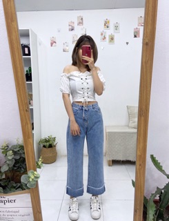 Áo croptop trễ vai đan dây - A579