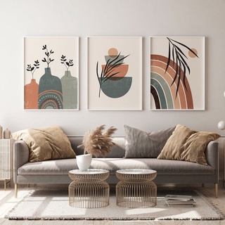 Bộ tranh BOHO trừu tượng - Tranh canvas treo tường phòng khách phòng ngủ, tặng đinh 3 chân treo tranh.