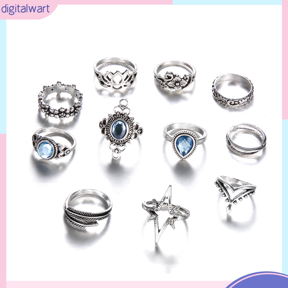 Set 11 nhẫn đeo ngón tay thiết kế khác nhau phong cách vintage thời trang dành cho nữ