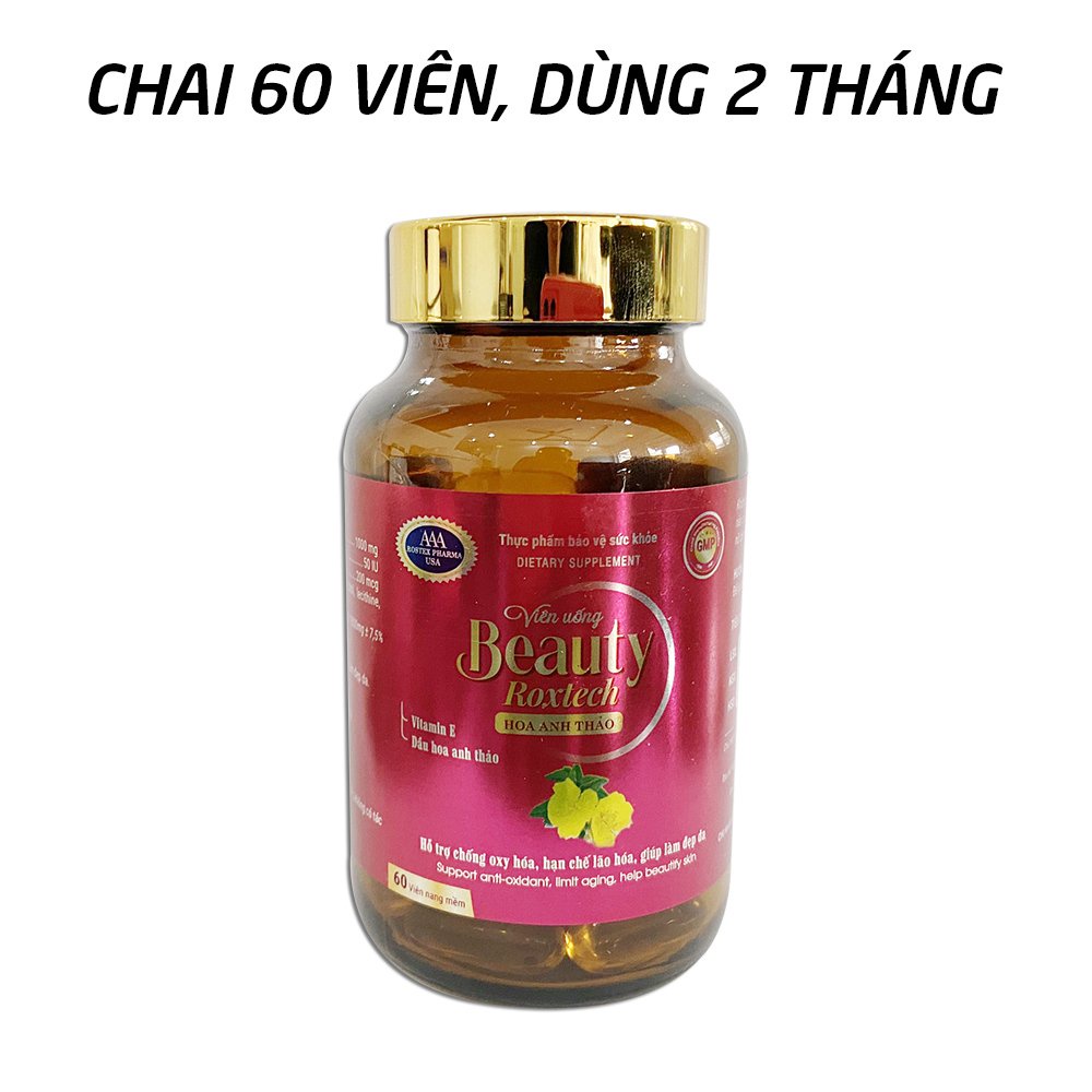 Viên uống dầu hoa anh thảo 1000mg, vitamin E giúp đẹp da, chống lão hóa - 60 viên [Beauty Roxtech Hoa Anh Thảo Đỏ]
