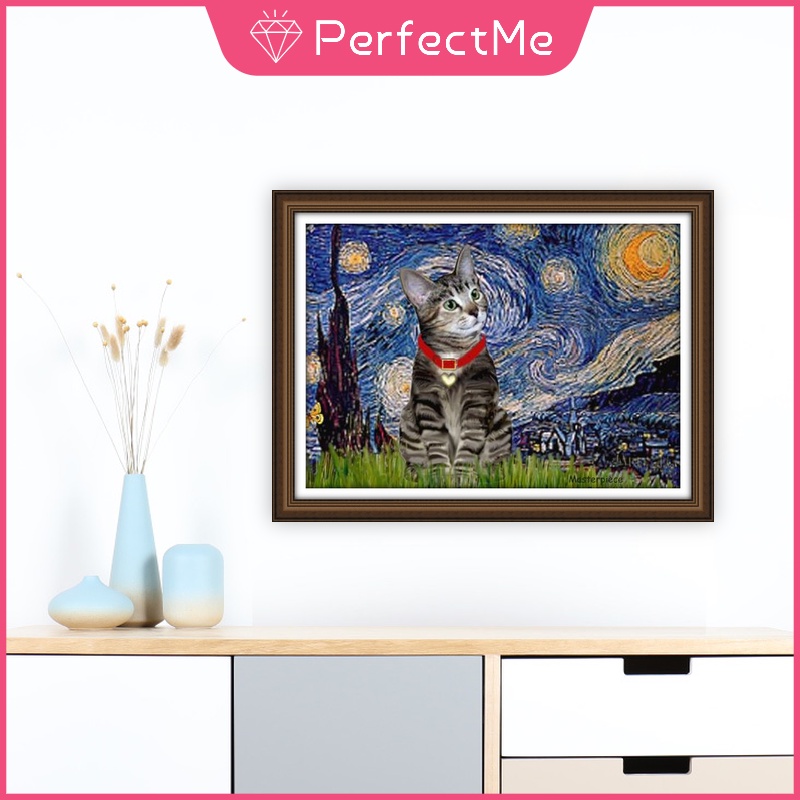 Bộ tranh đính đá 5D họa tiết chú mèo dễ thương độc đáo kích thước 30x40cm