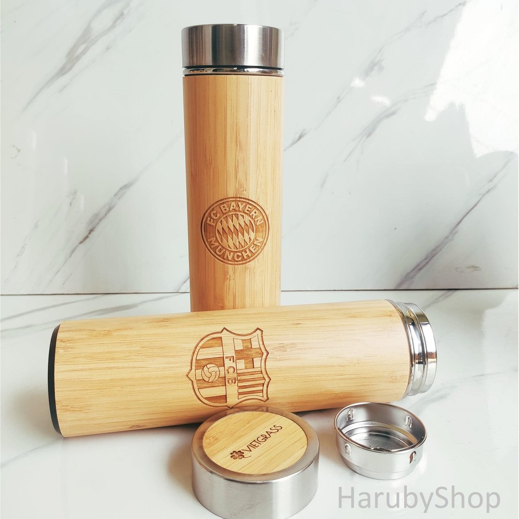 Bình Giữ Nhiệt Gỗ 450ml - Quà Tặng Độc Đáo, Ý Nghĩa - Bình Giữ Nhiệt Vỏ Tre Cao Cấp