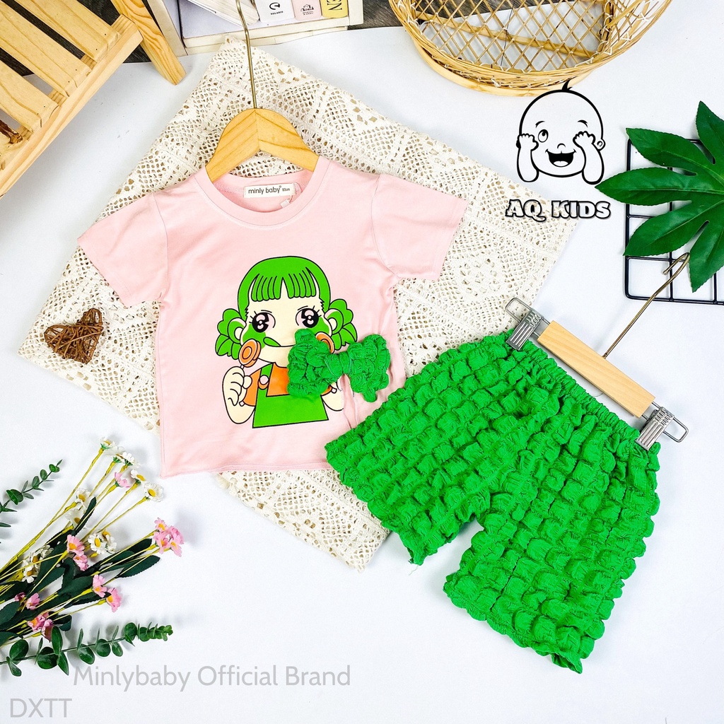 Đồ bộ thời trang bé gái size đại 8-30kg, Áo thun lạnh + quần đũi xốp thời trang chính hãng Minlybaby BLDX7