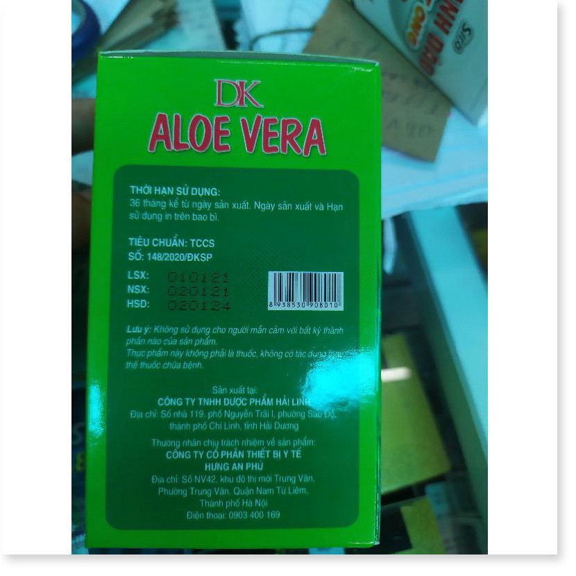 DK ALOE VERA Green Viên uống đẹp da, dưỡng da, giúp dưỡng ẩm, chống lão hóa và tái tạo da chai 100 viên