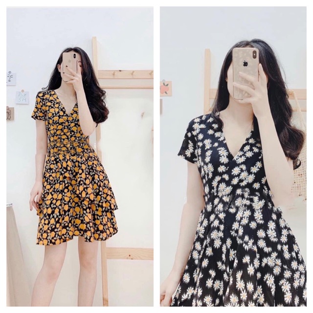 Váy hoa xoè tầng 2 màu