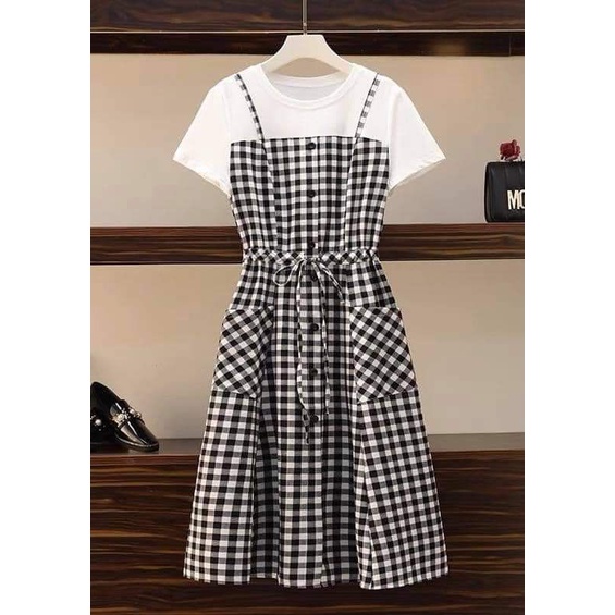 Váy kẻ caro thời trang phối ngực cotton siêu xinh