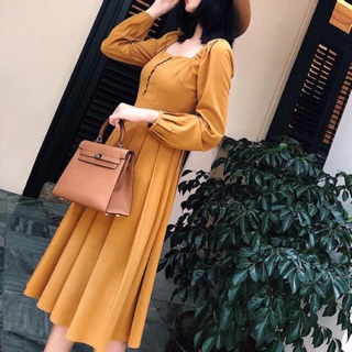 Đầm form rộng dập li chiffon đính nơ size M L