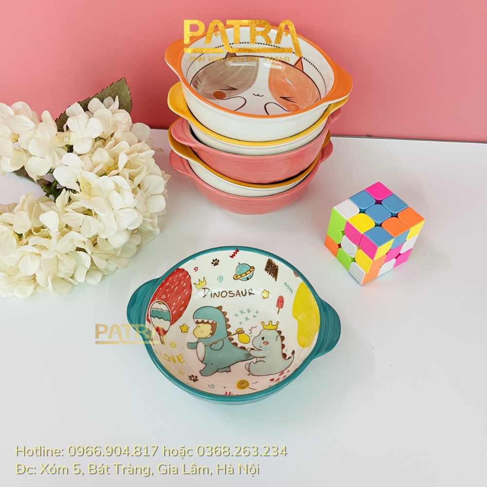 Bát ăn dặm cho bé có quai cầm dung tích 200 - 330ml hình thú đáng yêu, đồ dùng ăn dặm kiểu nhật cho bé