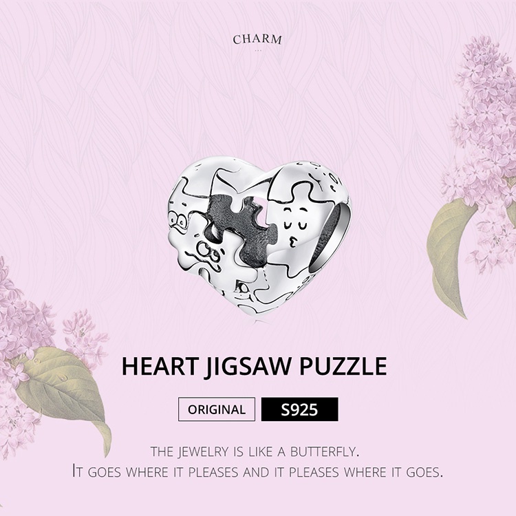 Vòng tay BAMOER BSC557 bạc 925 hình mảnh ghép trái tim phụ kiện thời trang diy