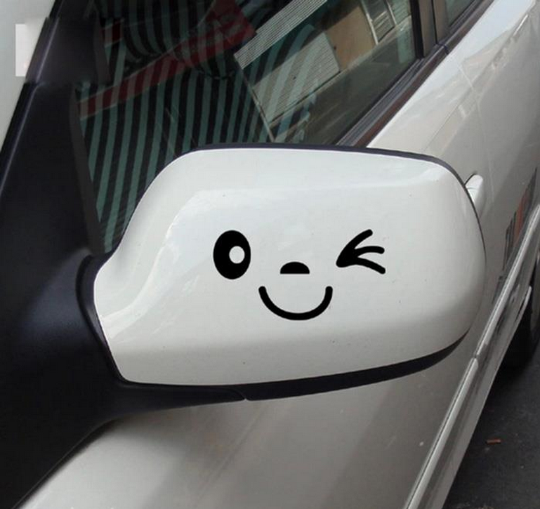 Colorfulswallowfly 2 Pcs Smiling Face Car Body Decor Decals Rearview Mirror Stickers Black CSF