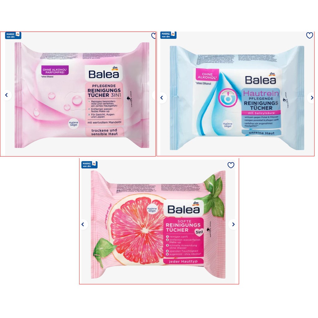 Khăn giấy ướt tẩy trang Balea Đức cho mặt gói 25 tờ an toàn da nhạy cảm - Shop Viloet