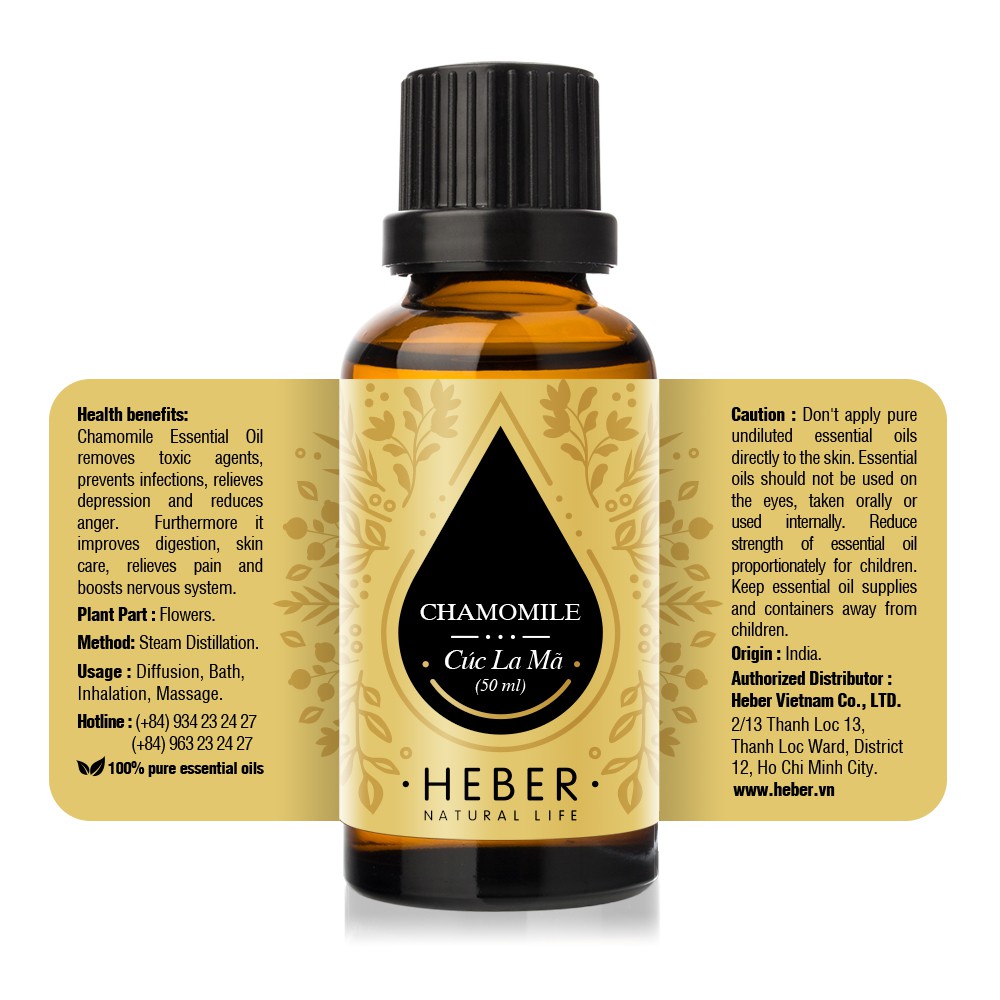 Tinh Dầu Cúc La Mã Heber Natural Life- Chamomile, Cao Cấp Nhập Khẩu, Thiên Nhiên Nguyên Chất Xông Phòng 10ml/30ml/50ml