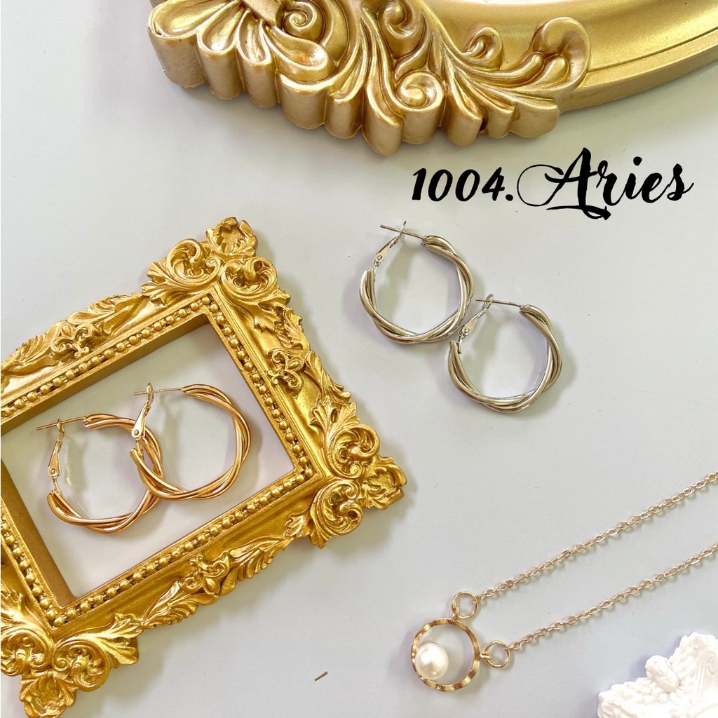 Bông tai tròn kim loại bông tai nữ phong cách Hàn Quốc cá tính -1004 ARIES