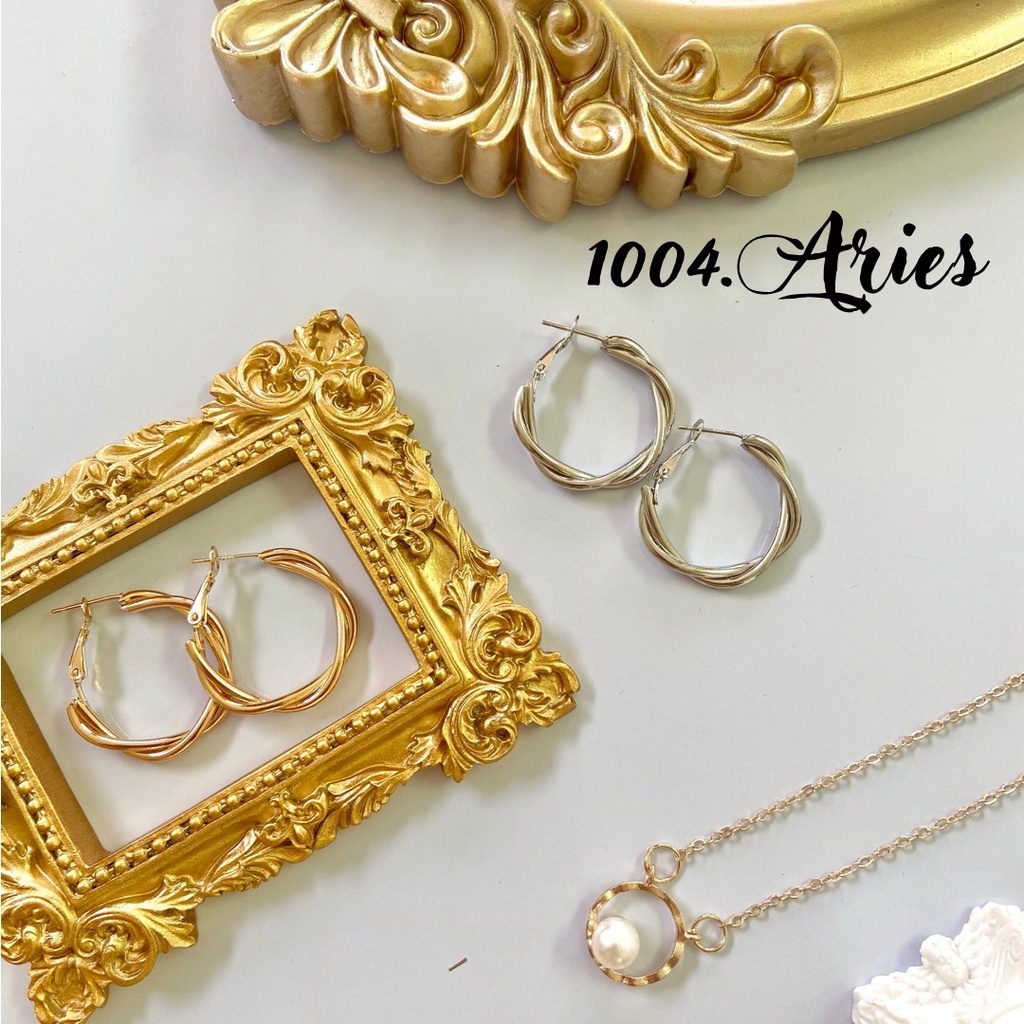 Bông tai tròn kim loại bông tai nữ phong cách Hàn Quốc cá tính -1004 ARIES