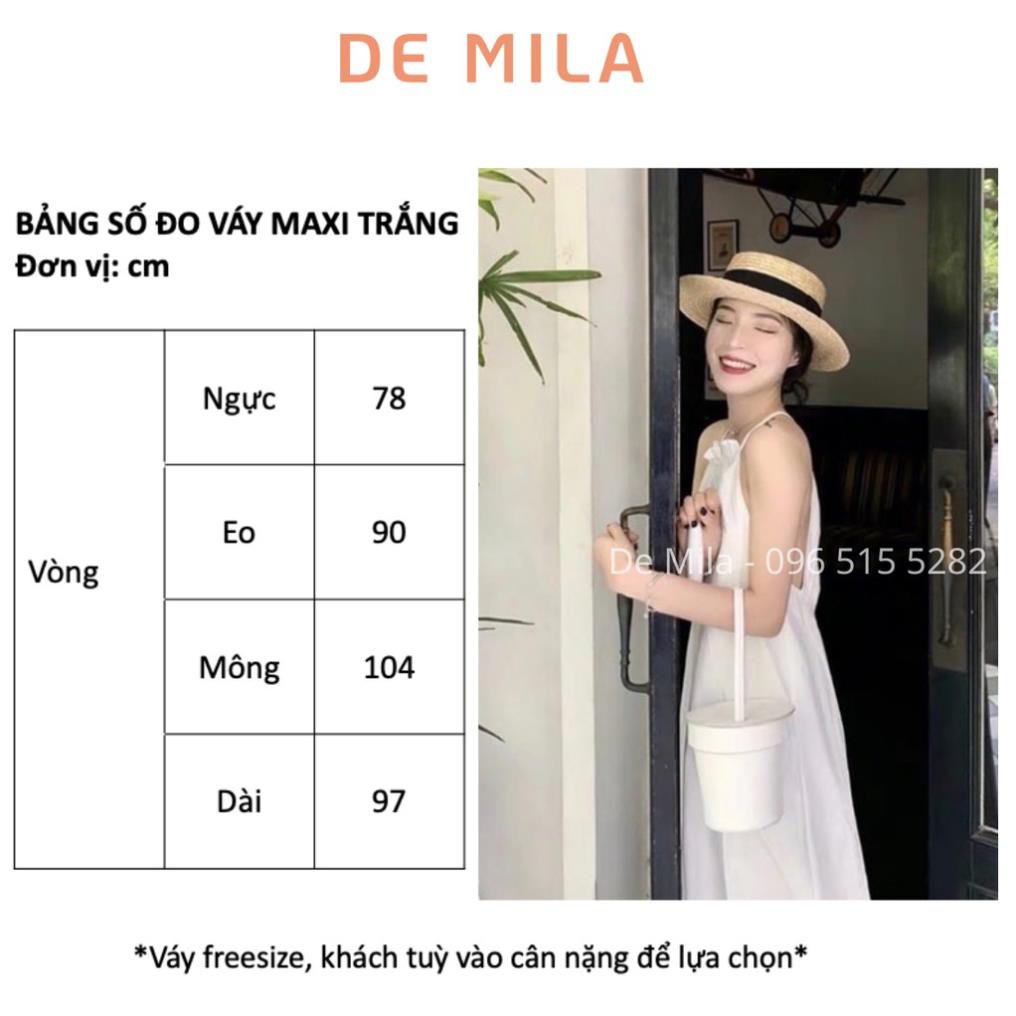 Đầm suông hai dây khoét lưng DE MILA Cao Cấp,Váy Trắng Maxi Cổ Yếm Hở Lưng 2 Lớp Đi Chơi Đi Biển Cực Đẹp- VTD47  ྇