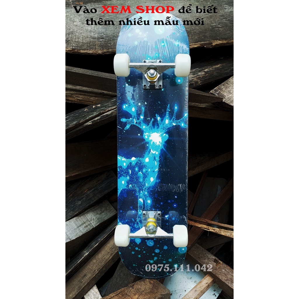 Ván Trượt Skateboard - Bánh Phát Sáng, Mặt Nhám Cao Cấp Gỗ Phong Ép 7 Lớp