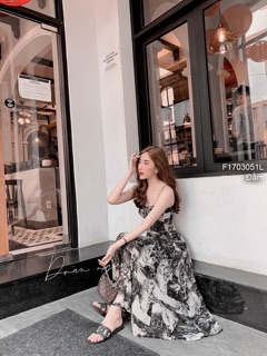 Đầm lụa xòe loang màu cúp ngực 2 dây