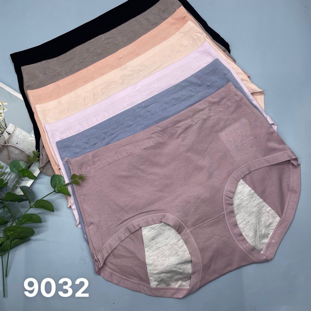 Quần chống tràn nguyệt san , quần lót nguyệt san cotton trơn cạp cao cho ngày đèn đỏ kháng khuẩn 9032