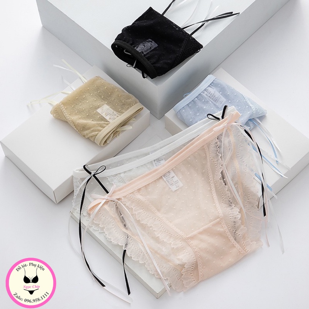 Quần lót nữ ren lưới cao cấp, quần lót xuyên thấu đính nơ 2 bên gợi cảm NĐ13