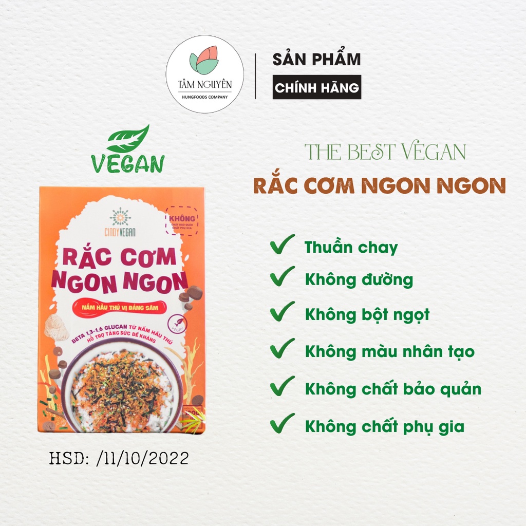 Rắc cơm ngon ngon CINDY VEGAN NẤM HẦU THỦ VỊ ĐẲNG SÂM (Thuần chay, dinh dưỡng cho bé)