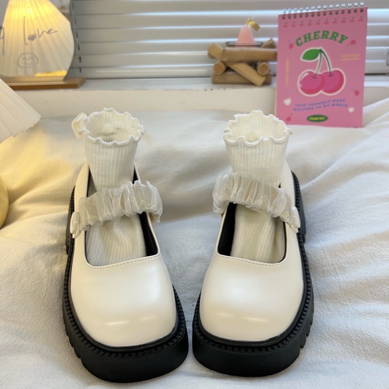 Giày lolita nữ độn đế cao quai chun nhún,Giày da ulzzang nữ phong cách Hàn Quốc LT58
