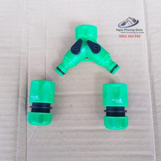 Combo Van khóa nước chia hai cửa kèm 2 khớp nối nhanh nối ống mềm 14mm – 16mm AQUAMATE ĐÀI LOAN