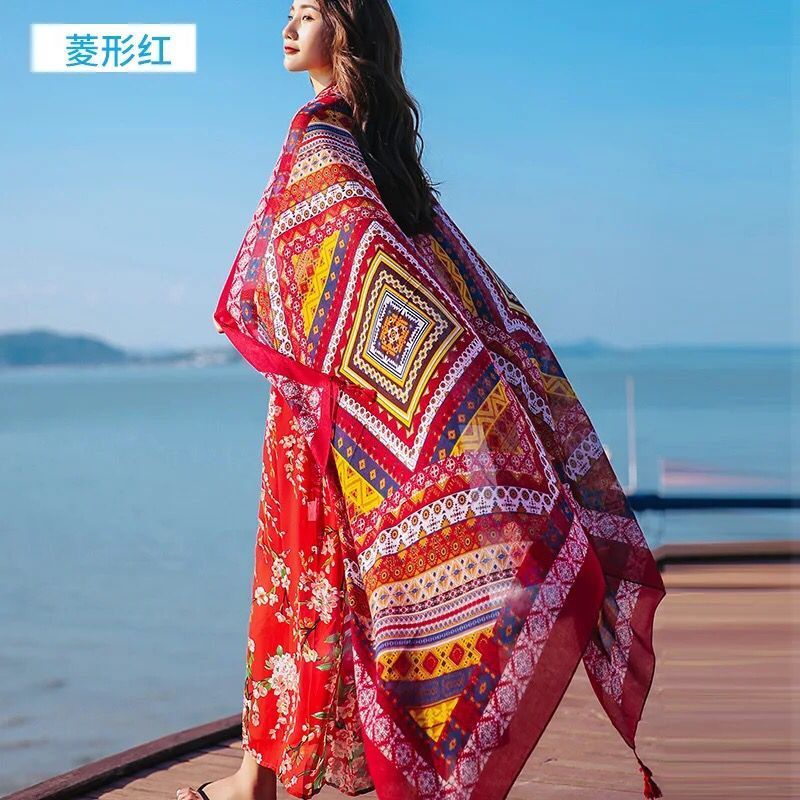 [Trang Sức Đẹp] Khăn Choàng Tua Rua Vải Cotton Lanh Chống Nắng Chống Nắng Đi Biển Thời Trang Đi Biển Mùa Hè Cho Nữ