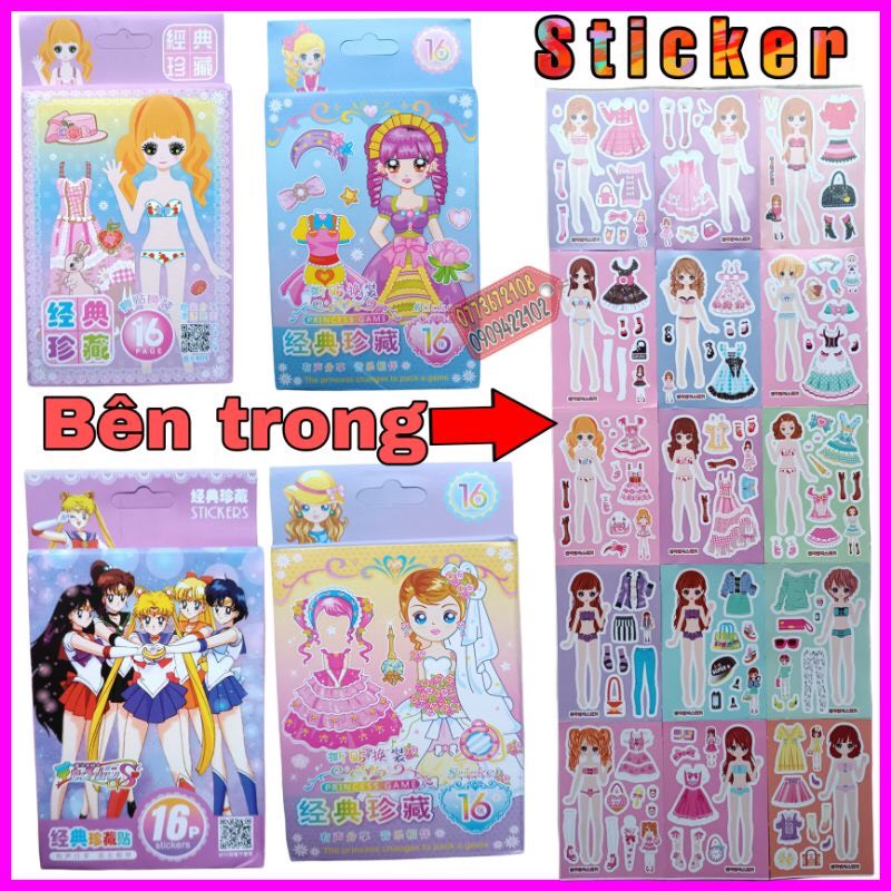 SET 5 Tập  hình dán thay trang phục công chúa, búp bê mẫu mới