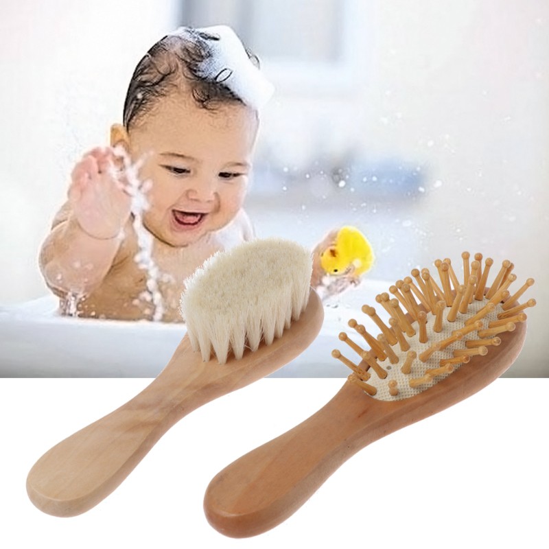 Set 2 lược và bàn chải gỗ mát-xa đầu mềm mại cho bé trai bé gái sơ sinh