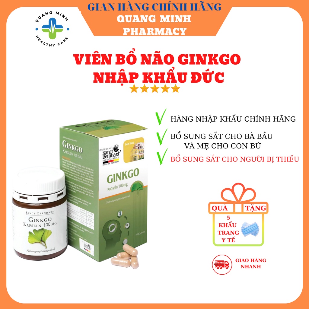 GINKGO 100MG TĂNG CƯỜNG TUẦN HOÀN NÃO 60 VIÊN | NHẬP KHẨU CHÍNH HÃNG ĐỨC