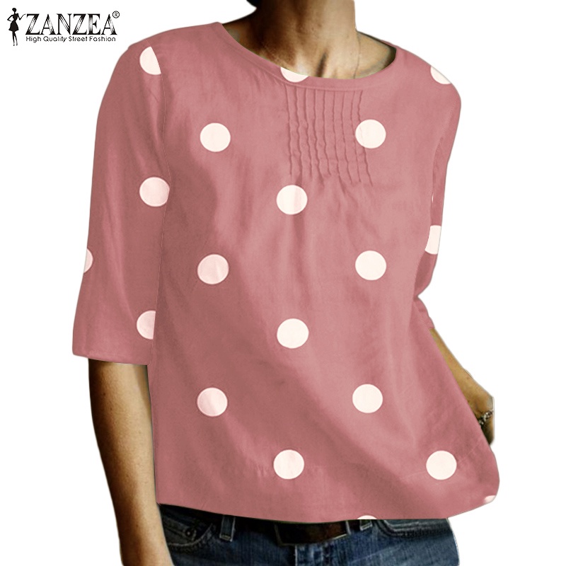 Zanzea Áo Nữ Tay Lửng Họa Tiết Chấm Bi Phong Cách Vintage