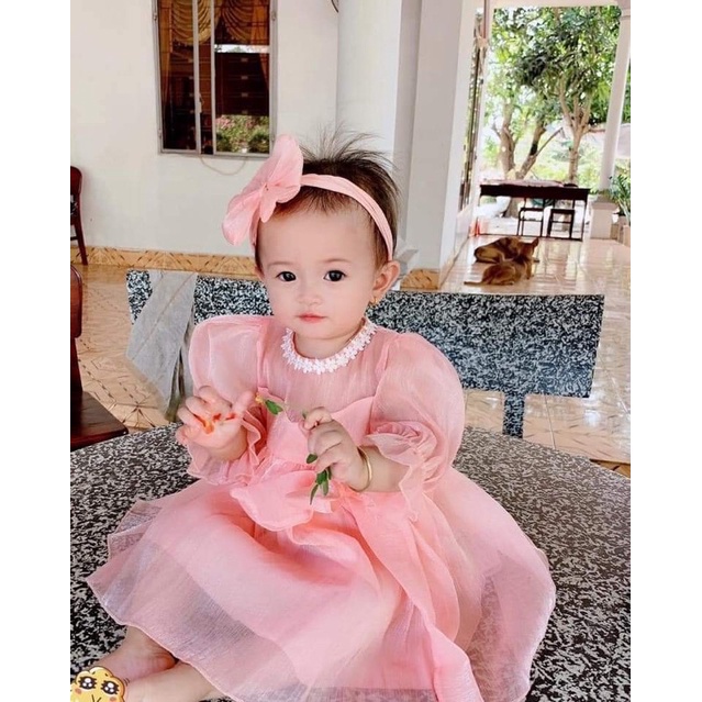 Váy Hồng Xinh Kèm Băng Đô Cho Bé