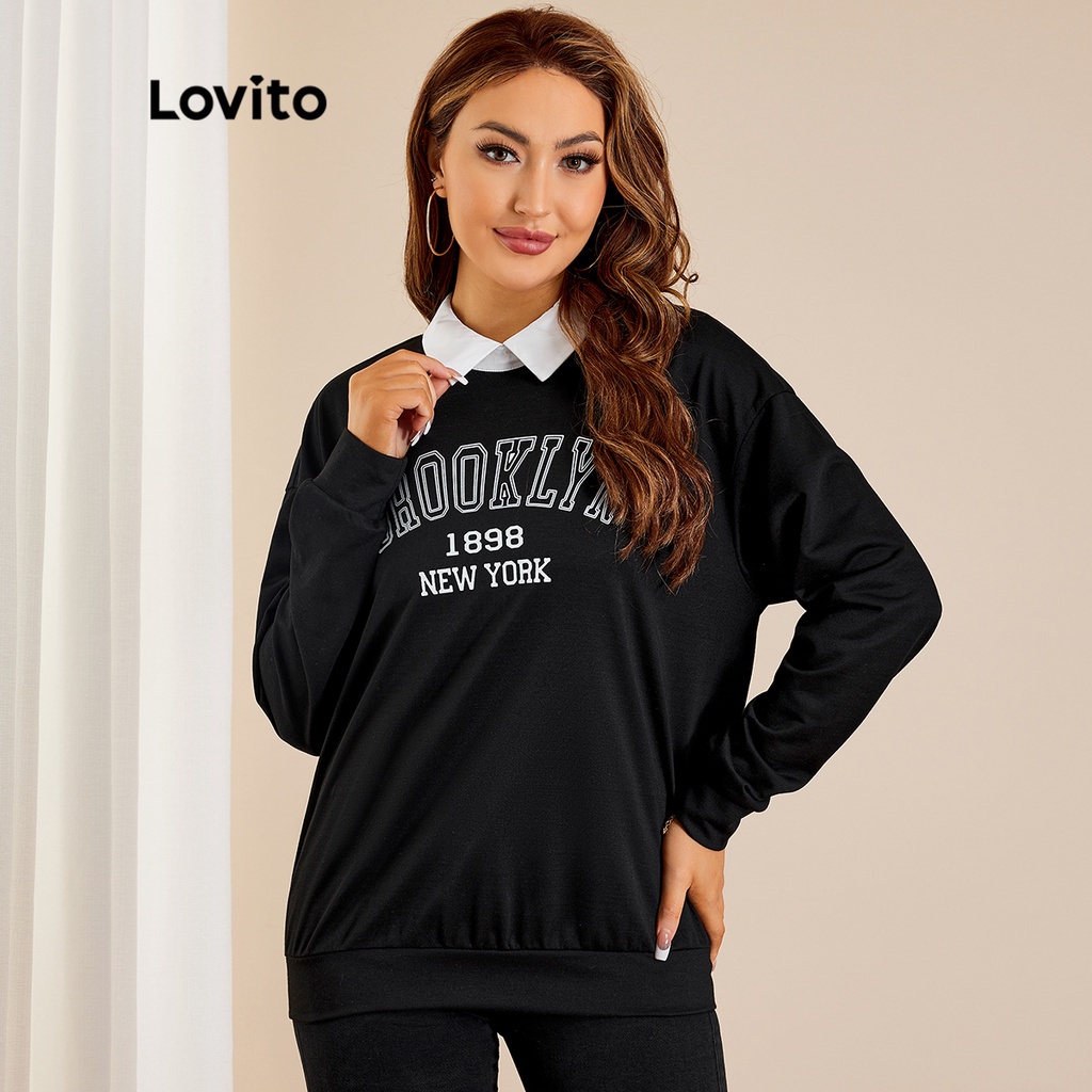 Lovito Áo Khoác Nỉ Có Mũ Trùm ĐầU Chữ Cái ThườNg L22LD082 (Đen)