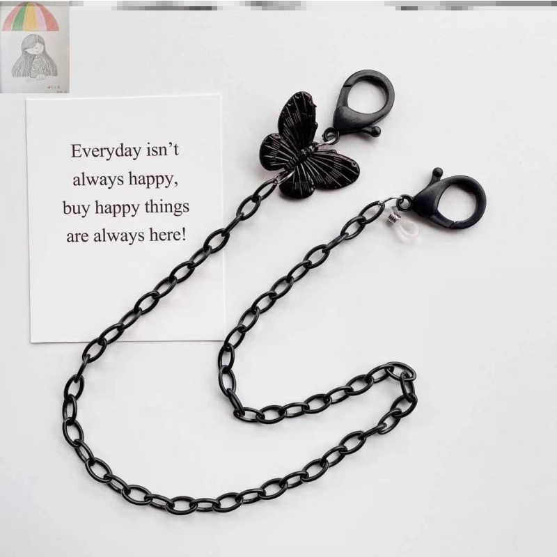 Dây Xích Gắn Mắt Kính Đeo Cổ Chống Thất Lạc Bằng Acrylic Màu Đen Hình Bướm Đơn Giản Độc Đáo