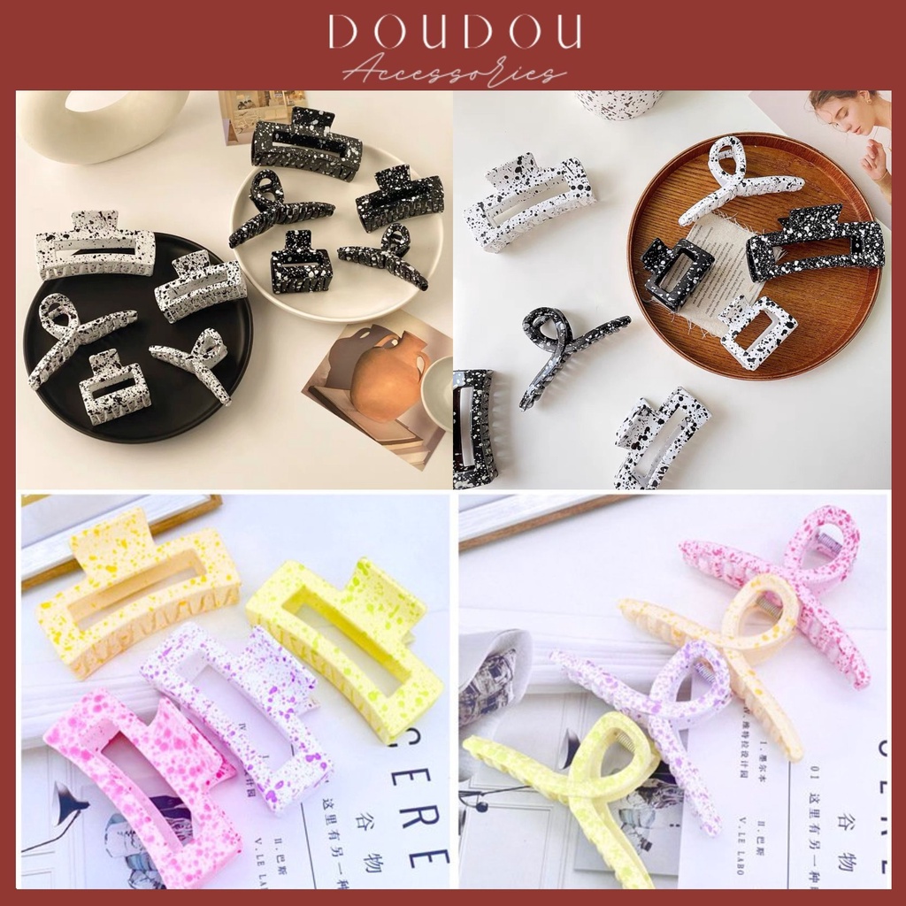 Phụ kiện kẹp tóc xinh DOUDOU Kẹp càng cua Hàn Quốc Cặp tóc cỡ lớn cho nữ hoạ tiết chấm hạt tiêu thời trang ZJ028
