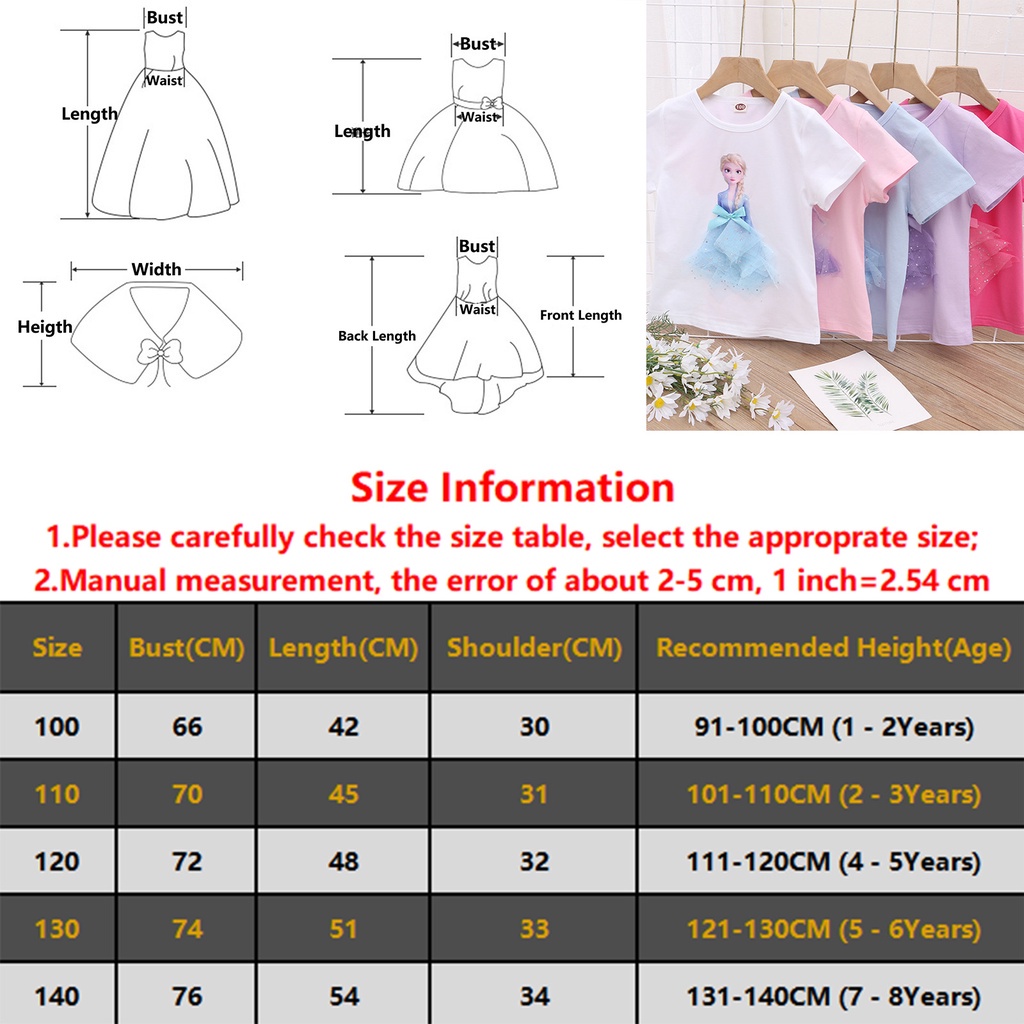 DISNEY Áo Thun Tay Ngắn In Hình Công Chúa Elsa 3D Dành Cho Bé Gái 1-8 Tuổi