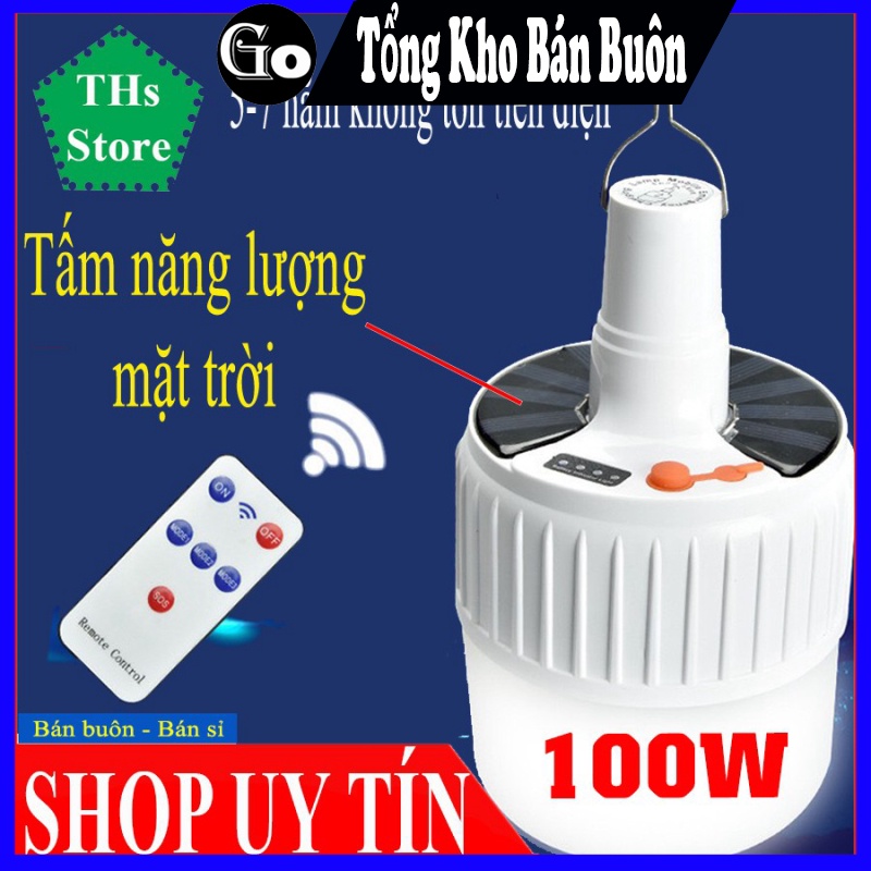 Bóng đèn led năng lượng mặt trời_treo hiên nhà sân vườn 100W tiện lợi