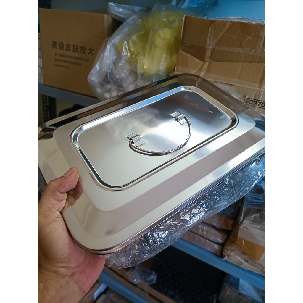 Khay inox chữ nhật đụng dụng cụ y tế KT 30x20x5 cm kèm nắp đậy