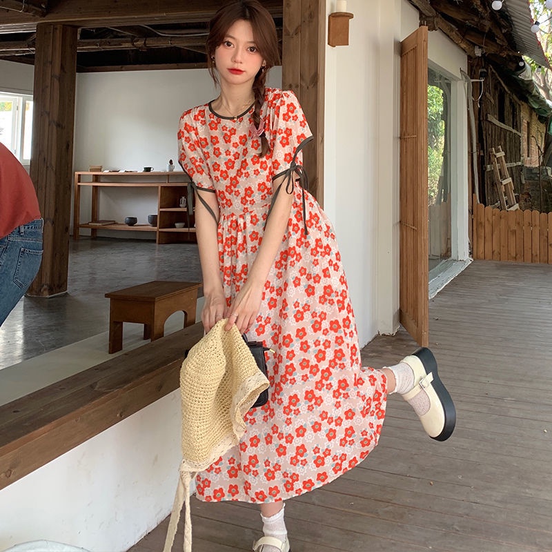 Đầm Tay Ngắn Hoạ Tiết Hoa Thiết Kế Hợp Thời Trang