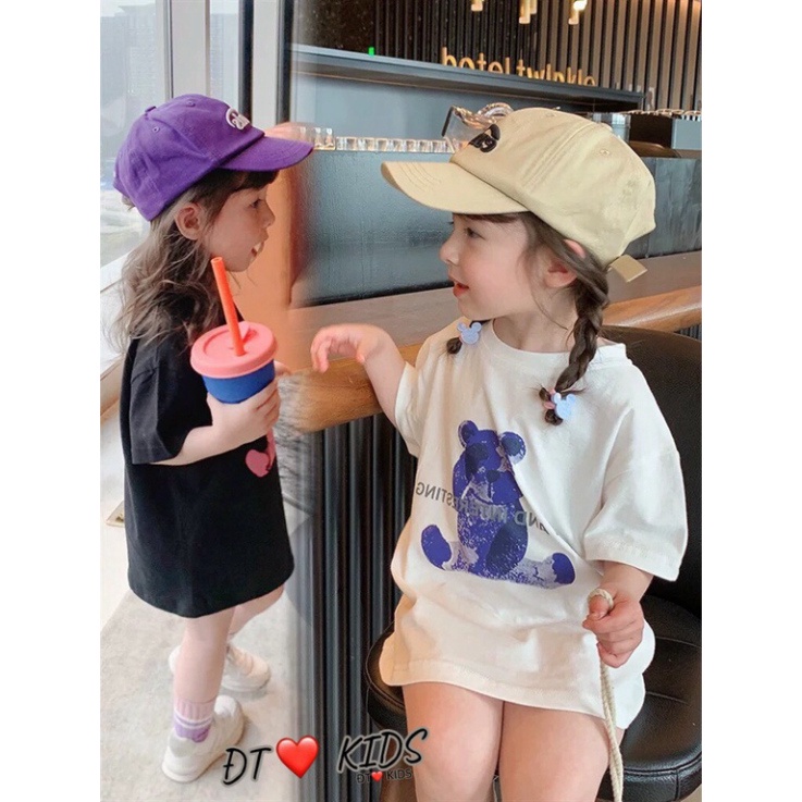 Váy thun bé gái, Áo váy gấu hồng xanh chất cotton tàu cho bé