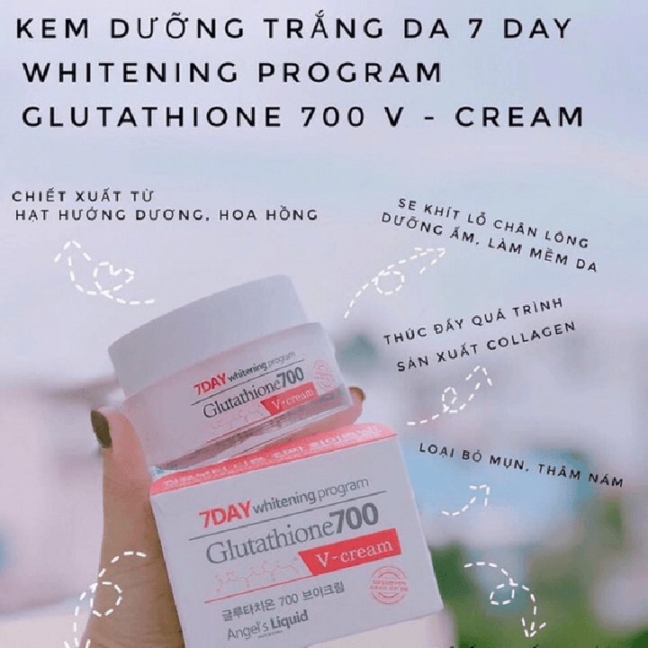 Kem dưỡng trắng, ngừa mụn, lão hóa Angel's Liquid 7Day Whitening Program Glutathione 700 V-Cream FullSize