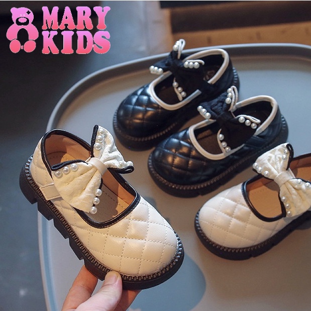 Giày Công Chúa Bằng Da Màu Đen Phong Cách Hàn Quốc 2022 Cho Bé Gái