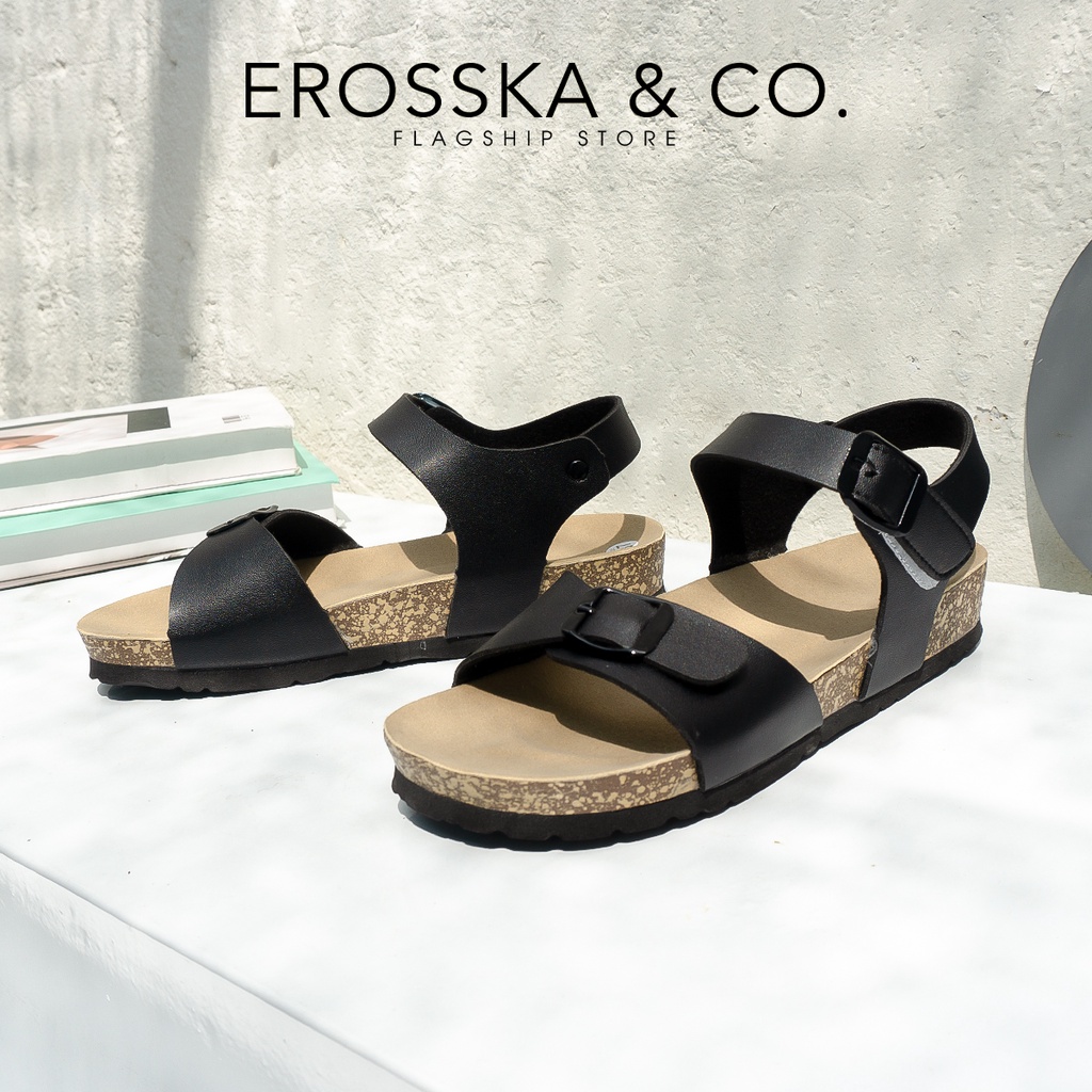 Erosska - Giày sandal đế trấu quai dán phối khoá màu trắng - DT003