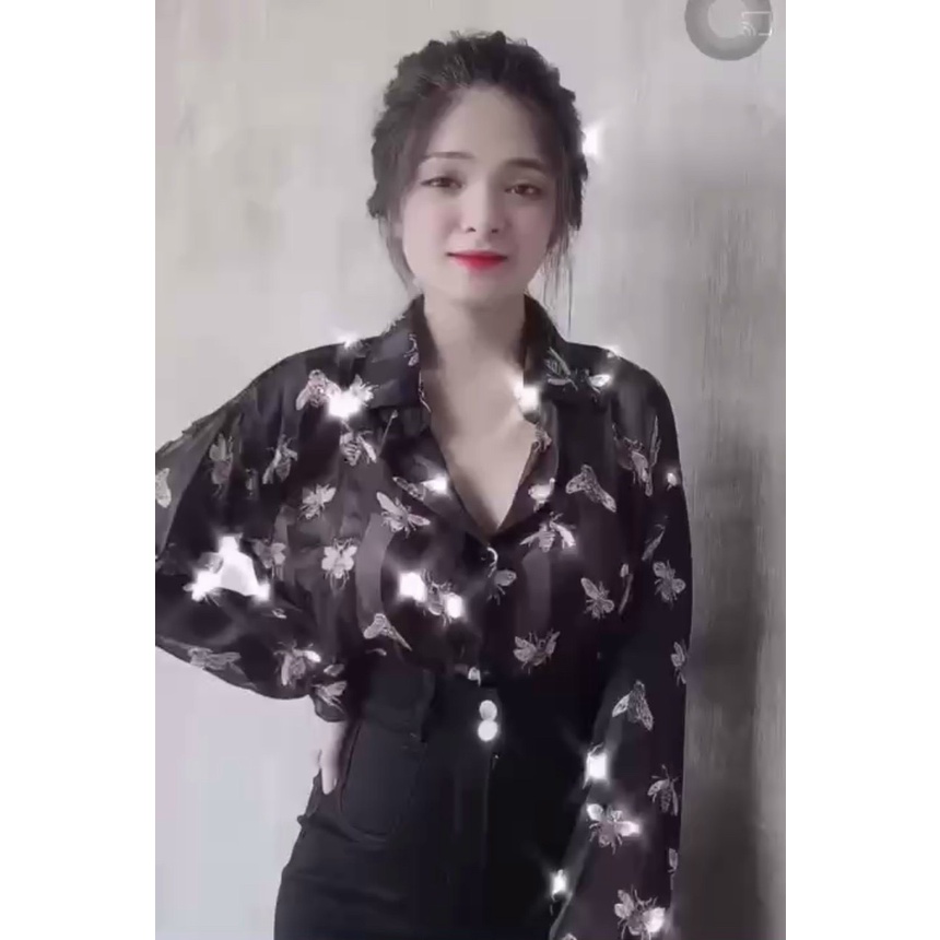[Video Mộc] Áo sơ mi con ông tơ lụa phối xích vàng hở lưng form thường cao cấp