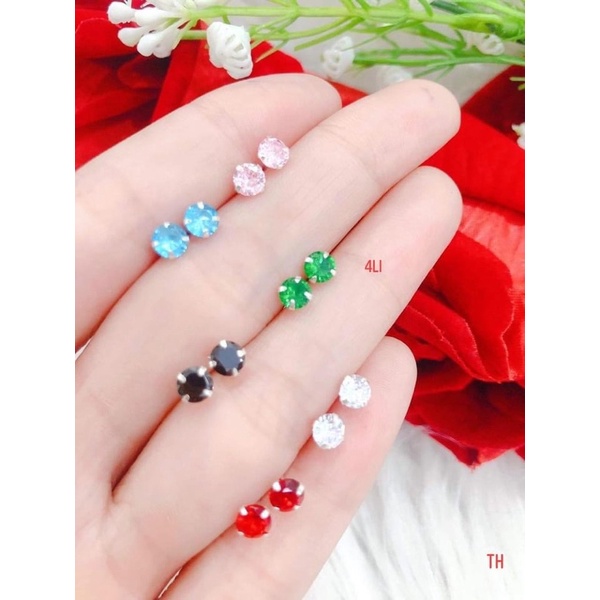 Bông Tai Nụ Đá Bạc Ta đủ size 3/4/5/8li - Trang sức Vàng Bạc Hoà Thảo HTJ