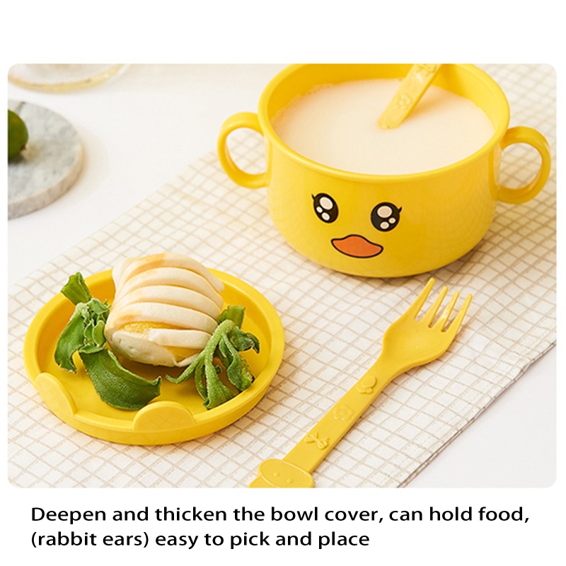 Bộ Tô Muỗng Nĩa Chống Rơi Hình Vịt Hoạt Hình Dễ Thương Cho Trẻ Mẫu Giáo