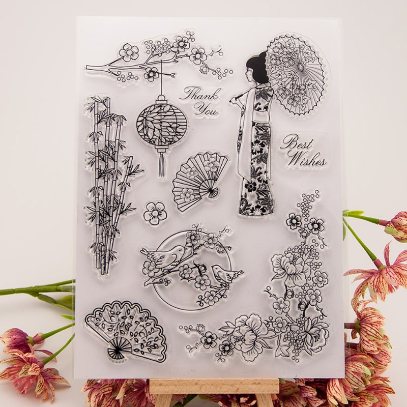 Con Dấu Silicon Trong Suốt Họa Tiết Hoa Và Chim Độc Đáo Trang Trí Scrapbook