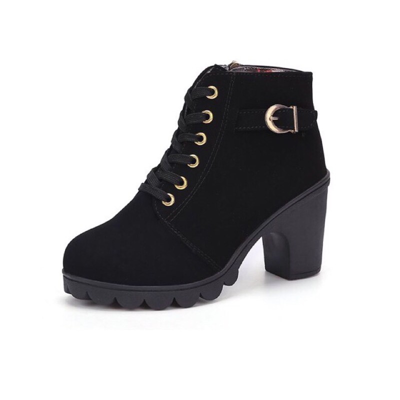 Bốt nhung cổ ngắn đế vuông 7cm | BigBuy360 - bigbuy360.vn