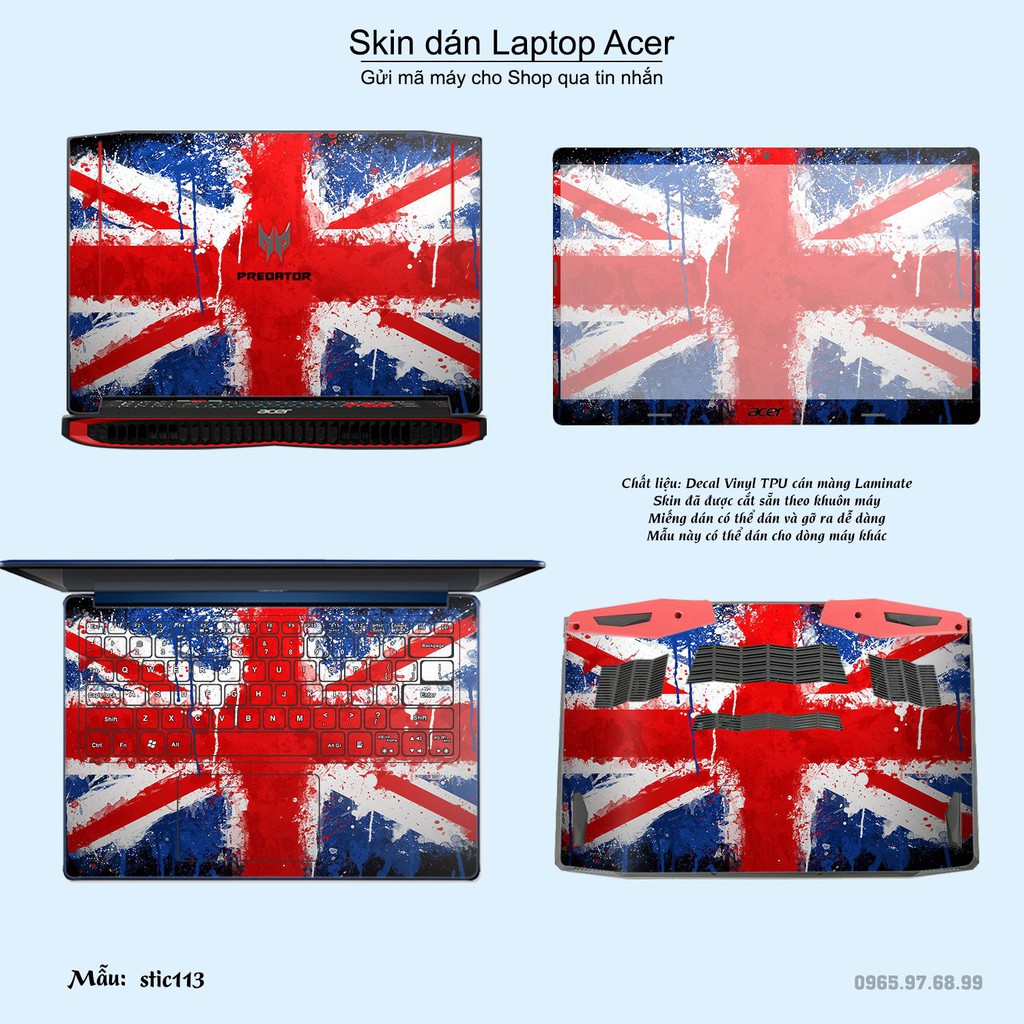 Skin dán Laptop Acer in hình cờ Anh (inbox mã máy cho Shop)